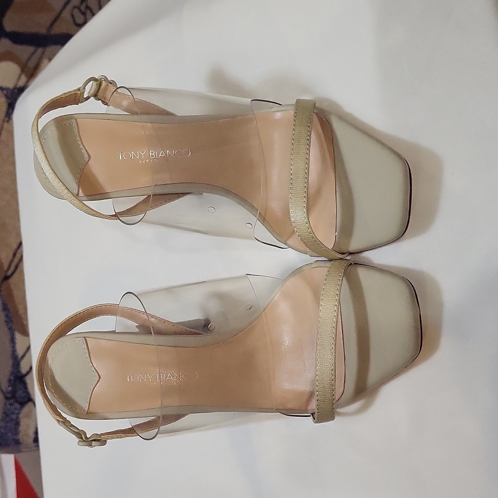 Tony Bianco Shaq Stone Elastic Clear Unique Half Moon Shape Heel Size 5